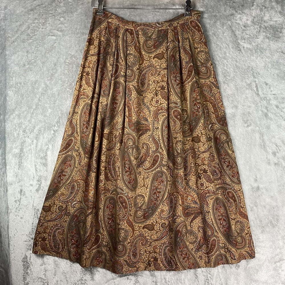Vtg Pendleton Skirt Womens Sz 10 Brown Paisley Midi Wool Academia Pleated Preppy